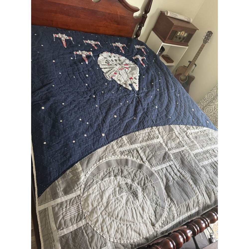 Pottery Barn Kids Star Wars Millennium Falcon Death Star Quilt 84x65 TWIN